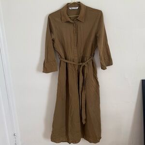 Linen midi shirt dress with removable tie waist